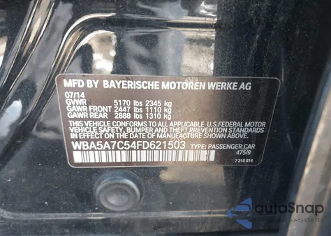 2015 BMW 528I xDrive from USA, damaged, VIN WBA5A7C54FD621503